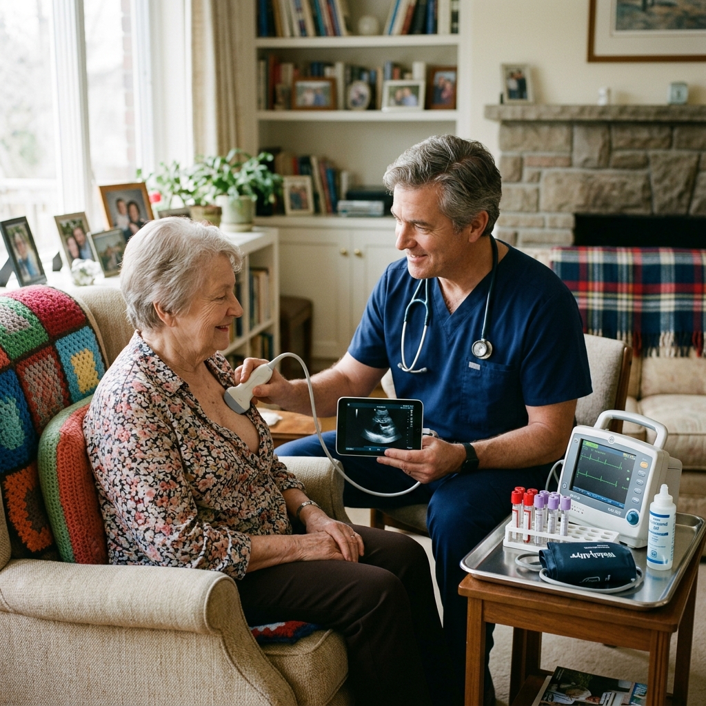 Cardiologist performing home visit